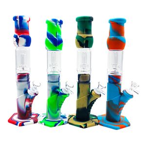 Tubulações de água do bongo de silicone que imprimem cachimbos coloridos fumando tubulação com tigela transparente de 14mm