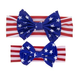 Mommy and Baby Girls Headbands US National Day Cross Knot Bow Hair Accessories Children Bunny Hairbands Headwear 2PCS Set KHA136