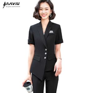Suit Summer Fashion Casual Slim Business Formal Short Sleeve Blazer And Pants Office Ladies Work Wear 210604