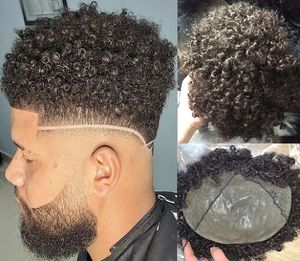 Masculino encaracolado peruca plena plutônio toupee 10a grau indiano remy unidades de cabelo humano para homens negros fast express entrega