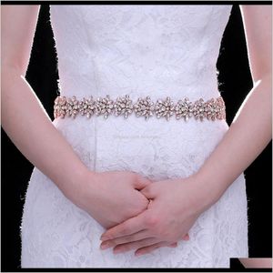 Belly Chains Body Drop Delivery 2021 Rose Gold Rhinestone Bride Bridal Bridesmaid Wedding Dress Accessories Belts Prom Evening Dresses Belt J