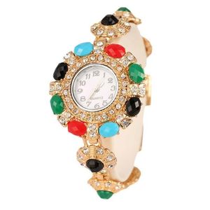 Gold Round Resin From India Rhinestone Bracelet Wristwatch Woman Jewelry Tibetan Ethnic Style Bangle