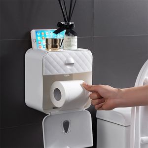 Toilettenpapierhalter Badezimmerzubehör Aufbewahrungsbox Papierspender Home Wasserdichtes Gewebe Wandmontage Doppelt 210423