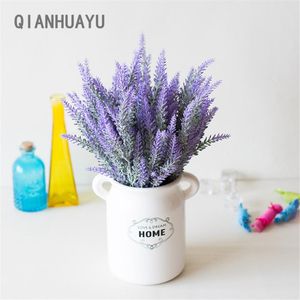 Flores decorativas grinaldas 1 Bouquet Provence lavanda plantas falsas artificiais para decoração de casamento em casa Grã