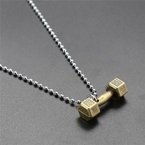 Cute Bronze Dumbbell Black Hook Pendant Men Necklace Women Long Alloy Beads Sweater Chain Custom Gift Male Femme Jewelry Chokers
