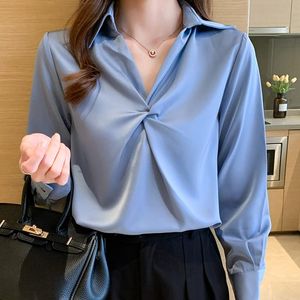 Frauen Blusen Shirts Blusas Mujer De Moda 2021 Herbst Langarm Bluse Frauen Drehen Unten Kragen Büro Chiffon Hemd Damen tops Frau C