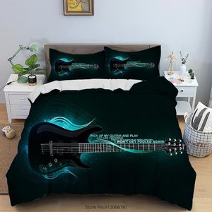 침구 세트 2/3pcs 다채로운 기타 이불 커버 악기 악기 세트 침실 침대 퀼트 침대 스프레드를위한 3D 프린트 세트 더블