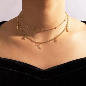 Collana girocollo classica con catena a forma di stella di luna per ciondoli da donna Gioielli per feste in lega di metallo con perline multistrato