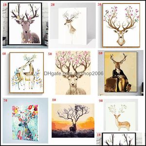 Paintings Arts, Crafts Gifts Home & Garden Diy Decorated Animal Picture Art Paint Hand Painted Deer Oil Painting For Sofa Wall Decor No Fram