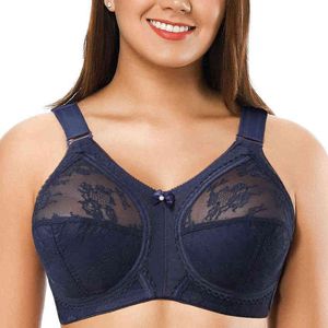 Reggiseno sexy a rete in pizzo blu da donna con ricamo senza filo Lingerie sexy bralette in pizzo taglia grande B C D E F G H I 36 38 40 42 44 48 50 211217