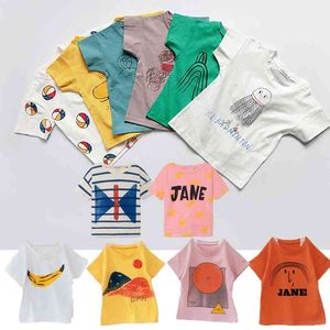 Çocuklar T-Shirt Erkek Giysileri Bobo Serisi Yaz Karikatür Kızlar Pamuk Gevşek T Gömlek Rahat Tops Tees T-shirt Çocuk Giyim 1-8Y 210413