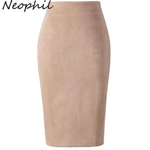Neophil Winter Women Suede Midi Pencil Skirt High Waist Gray Pink XXL Sexy Style Stretch Wrap Ladies Office Work Saia S1009 210730