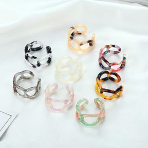 Fashion leopard print Resin Acrylic Hollow Chain Ring For Women Colourful Geometric Rings Jewelry Gifts