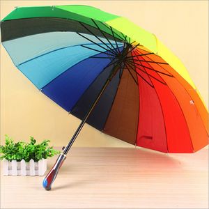 Mode Bunte Regenbogen Regenschirm Regen Frauen Marke 24K Winddicht Lange Griff Regenschirme Starke Rahmen Wasserdicht WVT0466