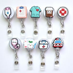 Design Piece High Quality Silicone Retractable Hospital Nurse Badge Holder Reel Cute Cartoon Id Card Keychains