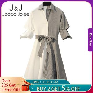 Jocoo Jolee Women Gothic Patchwork Irregular A-Line Dress Casual Camicia a righe Abiti Donna Mini abito coreano con telai 210518