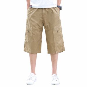 Große Größe 4XL 5XL 6XL Sommer Herren Kurze Hose Multi-Pocket Cargohose Armeegrün Lose Baumwolle Schwarz Khaki Jogger 210528