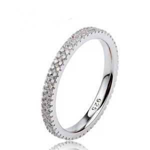 Simple Fashion Jewelry Wedding Rings 925 Sterling Silver Pave White Sapphire CZ Diamond Party Eternity Women Engagement Band Ring For Lover Gift