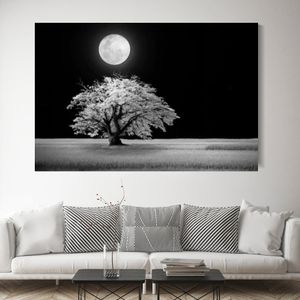 Nero Bianco Albero Paesaggio Notturno Luna Tela Pittura Stampe E Poster Immagini A Parete Per Soggiorno Decorazioni Per La Casa