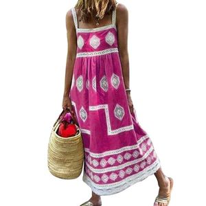 Joco jole kvinnor vintage spets patchwork maxi dress bohemian ärmlös lös lång klänning avslappnad strand fest semester sundress 210518