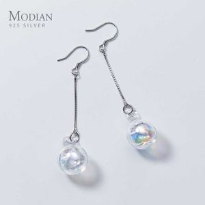 925 Sterling Silver Long Tassel Unique Crystal Ball Dangle Earrings for Women Fashion Blossom Jewelry 210707