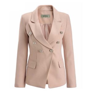 Autumn Women Plus Size 3XL Blazer Jackets with Silver Button Office Lady Work Wear Blaser Pink Mujer Formal Suit Coats Outwear 210527