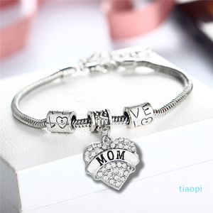 Diamond Love Heart Bracelet Crystal Mamma Moster Dotter Mormor tror Hopp Vänner Charm Armband Kvinnor Barn Mode Smycken