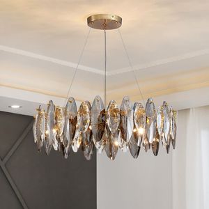 modern crystal chandelier for living room round/wave design hanging cristal lustre gold island dining room light fixture