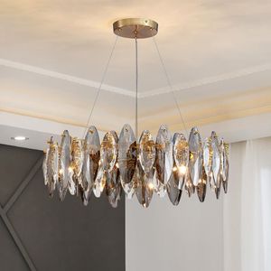 Modern Kristal Avize Oturma Odası Yuvarlak / Dalga Tasarım Asılı Cristal Cilası Gold Island Yemek Odası Işık Fikstürü