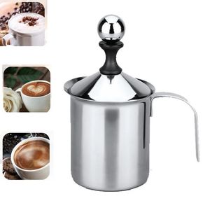 Manual Milk Frother Coffeware Sets Stainless Steel Hand Pump Creamer Double Mesh Coffee Milks Foam Frothing Pitcher Froth Foamer Cup