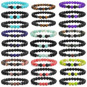 Sevenstone3PCS Beaded Bracelets Lava Rock Stone Bead for Women Men Anxiety Volcanie BangleChakra Yoga Jewelry