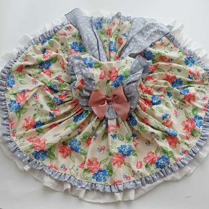 Çocuklar Kızlar Için İspanyolca Elbise Bebek Lolita Prenses Vestidos Yay Pamuk Çocuk Doğum Günü Partisi Çiçekler Dantel Casuals XS033 Q0716