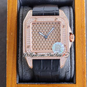 RF 100 XL Paved Diamonds Case Miyota 9015 Mens Automático Relógio 18K Rose Gold Diamond Dial Totalmente Gelado Out Bling Jóias Hip Hop Watches Black Leather Strap Puretime D4