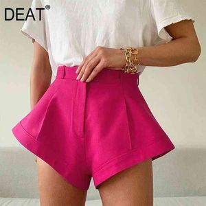 DEAT New Summer Fashion Casual Solid Loose Button Patchwork High Waist Wide Leg Shorts Women SD673 210428