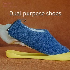 Wholesale tpr shoes for women for sale - Group buy Youdiao Cashmere Lined Slippers Women Warm Indoor Dual purpose Shoes Outdoors TPR Sole Floor Home Men Mute Winter Slipper
