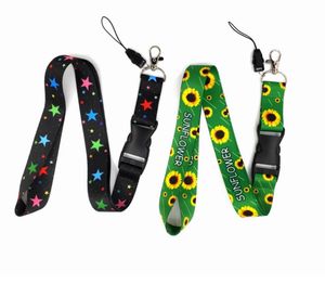 Hot 10st Populär Fem-spetsig Star Sunflower Lanyard / MP3 / 4 Mobiltelefon / Nyckelringar / Nackband kan demonteras Lanyard Wholesale