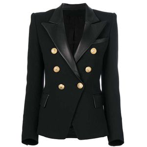 ヨーロッパのアメリカの古典的なデザイン女性全てのマッチ形式の女性スリムPU襟黒のブレザーエレガントな品質フィットブレザーx0721
