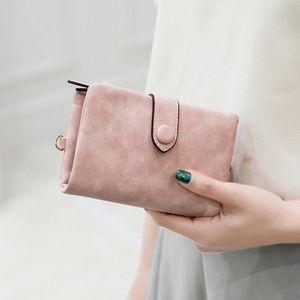 Wallets Tri-fold Short Women With Coin Zipper Pocket Minimalist Frosted Soft Leather Ladies Purses Female Pink Small Wallet 2021218T