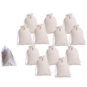 Presentförpackning 200 pack Engångsfilter Väskor 12st Liten bomull Drawstring Reusable Muslin Cloth Candy Favor Bag