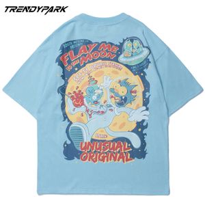 T-shirt dos homens engraçado dos desenhos animados impressos verão manga curta hip hop de algodão de grandes dimensões casuais harajuku streetwear top tee tshirts 210601