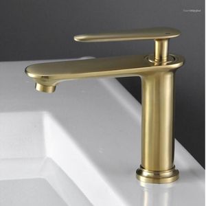 Basin Faucet Brush Gold Solid Brass Sink Mixer Tap And Cold Unique Design Lavtory Bathroom Faucets1