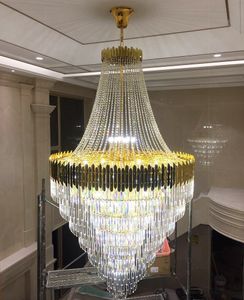 Gold Modern Crystal Chandelier Sala de Jantar LED Levante Luminária de Iluminação Luminária Grande Lâmpada Cristal Casa Redonda