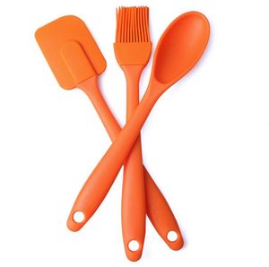 100 Takım 3 adet / takım Silikon Pişirme Aracı Spatula Kazıyıcı Fırça Kaşık Noel Pişirme Pasta Araçları SN2243