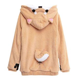 Akita Dog Ear And Tail Sweatshirt Plush Women Raglan Hoodie Poleron Mujer 2021 Kangaroo Pocket Hoodie Paws Front Button Hoodie X0721