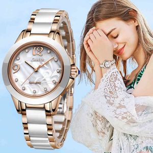 SUNKTA Fashion Women Watches Ladies Bracelet Watch Casual Ceramics Quartz Wristwatches Clock waterproof watch Relogio Feminino 210517