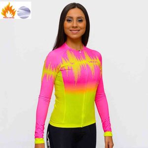 Vezzo 겨울 열 양털 여성 사이클링 저지 긴 소매 Ropa Ciclismo 자전거 의류 착용 자전거 셔츠 Maillot Brazil G1130