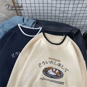 Fojaganto 2022 весенний мужской вязаный свитер Японский Harajuku старинные пуловеры хип-хоп мода пара вязаные свитера мужчина 211221