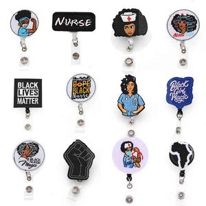 Regalo fai-da-te per donne nere magiche signora infermiera infermiera medico dal vivo salva persone mediche Bobina porta badge in feltro retrattile