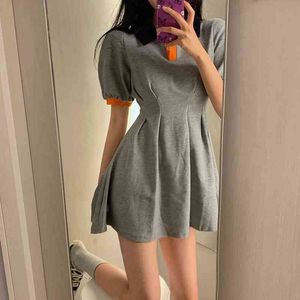 Sommarknapp Polo Klänning Kvinna Plus Storlek Patchwork Chic Casual Empire Damer Mini Dresses Shiort Sleeve A-Line Kvinna Robe 210521