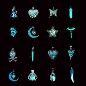 Glowing in the Dark Necklace Butterfly Heart Moon Arrow Skull Dragon Pendant Luminous Necklace For Women Men Christmas Gifts G1206